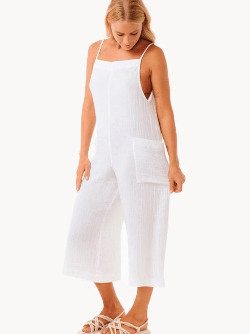 Women's White Wide-Leg Jumpsuit - Picture 2 of 3
